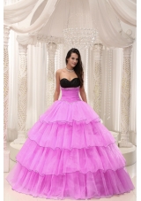 Rose Pink Sweetheart Princess Quinceanera Gowns with Beading and Layers