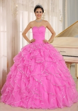 Ruffles and Beaded For Rose Pink Sweet Sixteen Dresses Custom Made