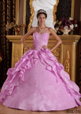 Spaghetti Straps Beading and Appliques Rose Pink Dresses For a Quince