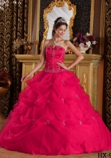 Sweet Hot Pink Puffy Strapless Beading and Appliques for 2014 Quinceanera Dresses