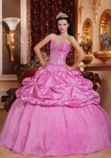 Sweetheart Rose Pink Quinceanera Dress with Beading and Pick-ups