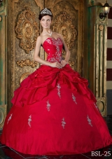 The Super Hot Red Puffy Sweetheart 2014 Appliques Quinceanera Dresses