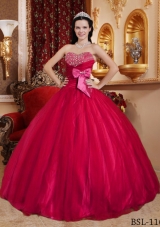 2014 New Style Red Puffy Sweetheart Beading Quinceanera Dresses with Bowknot