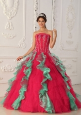 2014 Puffy Strapless Appliques and Beading Quinceanera Dresses