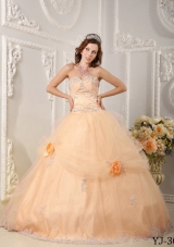 Beautiful Sweetheart Organza Sweet Sixteen Dresses with Appliques and Hand Made Flowers