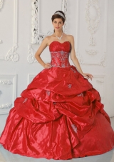 Brand New Puffy Red Sweetheart 2014 Spring Appliques Quinceanera Dresses