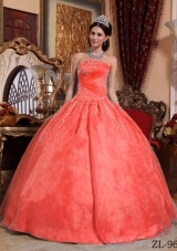 Classical Red Puffy Strapless Lace Appliques 2014 Quinceanera Dresses