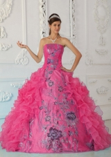 Exquisite Hot Pink Quinceanera Gowns with Ruffles and Embroidery