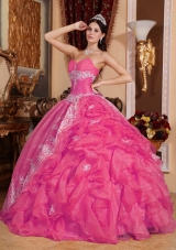 Hot Pink Sweetheart Quinceanera Gown Dresses with Appliques and Pick-ups