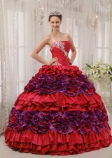 Lovely Red Puffy Strapless Appliques and Ruching 2014 Quinceanera Dresses