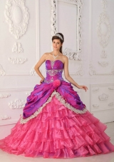 Luxrious Strapless Pink Quincenera Dresses with Lace and Appliques