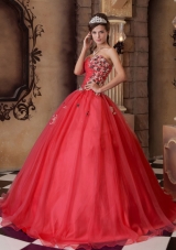 New Style Red A-line Sweetheart Appliques 2014 Quinceanera Dresses