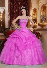 Pink Strapless Sweet 16 Dresses with Beading and Pick-ups