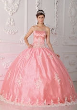 Pretty Puffy Strapless Pink Quinceanera Gown with Appliques