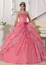 Pretty Strapless Organza Quinceanera Gowns with Embroidery and Beading