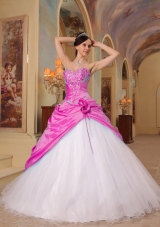 Princess Sweetheart Pink and White Quinceanera Dress with Beading
