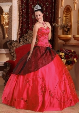 Red Puffy Sweetheart 2014 Embroidery with Beading Quinceanera Dresses