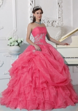 Strapless Organza Quinceaneras Dresses with Beading and Ruffles