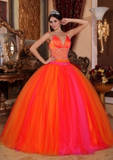 The Super Hot Puffy V-neck 2014 Beading Quinceanera Dresses