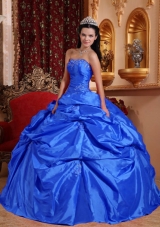 2014 Strapless Beading Royal Blue Quinceanera Dresses with Pick-ups