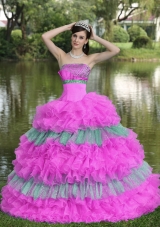 Beaded Strapless Tiered Sweet Quinceanera Gowns for Cheap