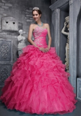 Beautiful Sweetheart Pink Quinceanera Dress with Beading and Organza Appliques