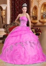 Pink Puffy Sweetheart Organza Sweet Sixteen Dresses with Beading