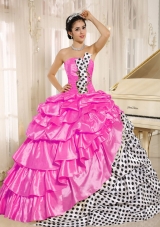 Popular Strapless Pink Quinces Dresses with Layers and Pick-ups