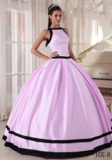 Simple Puffy Bateau Pink and Black Quinceanera Dress