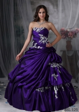 Affordable Strapless Taffeta Appliques Quinceanera Gowns with Flowers