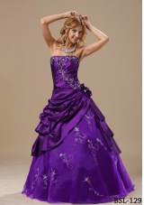 Custom Made Strapless Embroidery and Hand Made Flowers Sweet Sixteen Dresses