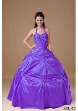 Modest Purple Ball Gown Halter Beading Quinceanera Dresses Gowns