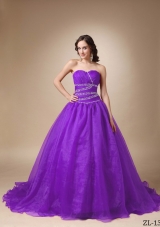 Princess Sweetheart Sweep Train Organza Sweet 16 Dresses with Beading