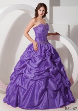 Purple Ball Gown Strapless Sweet 16 Dresses with Beading and Pick-ups
