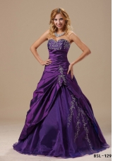 Purple Sweetheart Princess Sweet 15 Dresses with Embroidery and Pick-ups