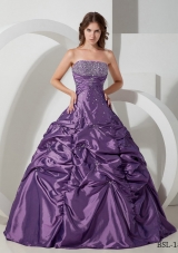 Strapless Taffeta Beading and Pick-ups for Purple Quinceaneras Dress