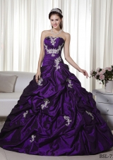 A-line Strapless Appliques Quinceanera Dress with Pick-ups
