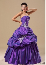 Appliques Decorate Bodice Strapless Pick-ups 2014 Quinceaneras Dress