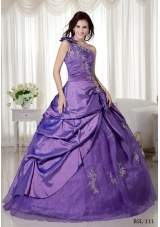 Elegant One Shoulder Taffeta Appliques Quinceaneras Dress