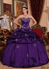 Elegant Sweetheart Taffeta Appliques for Purple Dress For Quinceanera