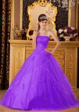 Princess Strapless Tulle Appliques for Purple  Sweet 15 Dresses