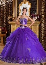 Princess Sweetheart Organza Purple Sweet 16 Dresses with Appliques
