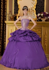 Purple Ball Gown Strapless Appliques Dresses For a Quince with Pick-ups