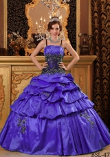 Purple Ball Gown Straps Quinceanera Gowns with Appliques