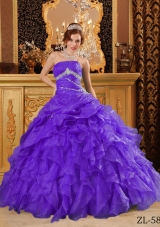 Purple Organza Sweet Sixteen Dresses with Appliques and Ruffles