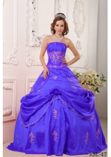 Purple Princess Strapless Taffeta Quinceanera Dresses with Beading and Appliques
