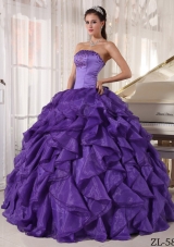 Purple Strapless Organza Beading Quinceanera Gowns with Beading and Ruffles