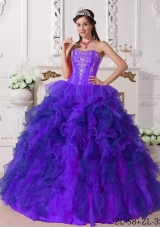 Purple Sweetheart Organza Embroidery Sweet 16 Dresses with Embroidery