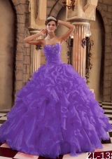 Purple Sweetheart Organza Sweet 16 Dresses with Ruffles and Beading