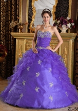 Purple Sweetheart Quinceanera Gowns with Appliques and Ruffles